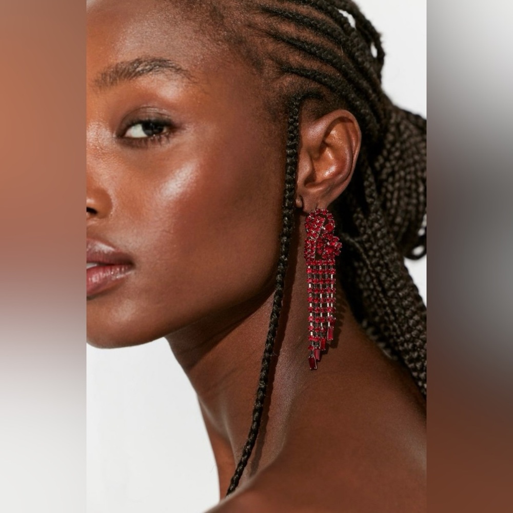 Free People ~ Follow The Rhythm Rhinestone Earrings ~ Red ~ NWT - Picture 10 of 11